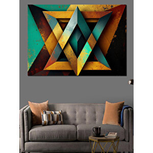 Geometrik Renkli Üçgen Kompozisyon Dekoratif Kanvas - Mdf Ahşap Tablo 70x100 cm
