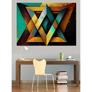 Geometrik Renkli Üçgen Kompozisyon Dekoratif Kanvas - Mdf Ahşap Tablo 70x100 cm