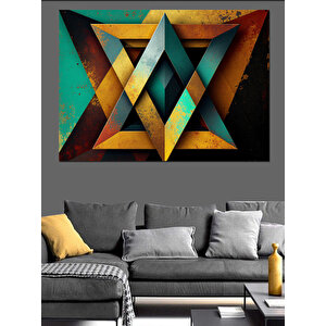 Geometrik Renkli Üçgen Kompozisyon Dekoratif Kanvas - Mdf Ahşap Tablo 70x100 cm