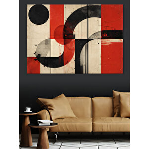 Kırmızı Siyah Soyut Kompozisyon Dekoratif Kanvas - Mdf Ahşap Tablo