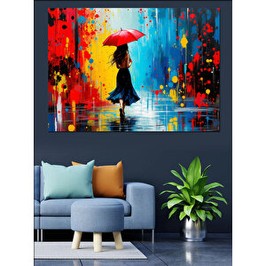 Kırmızı Şemsiyeli Çocuk Dekoratif Kanvas - Mdf Ahşap Tablo