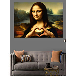 Kalp İşareti Yapan Mona Lisa Dekoratif Kanvas - Mdf Ahşap Tablo 50x70 cm