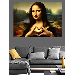 Kalp İşareti Yapan Mona Lisa Dekoratif Kanvas - Mdf Ahşap Tablo 50x70 cm