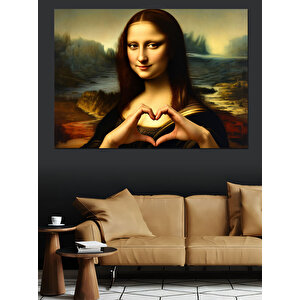 Kalp İşareti Yapan Mona Lisa Dekoratif Kanvas - Mdf Ahşap Tablo