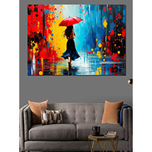 Kırmızı Şemsiyeli Çocuk Dekoratif Kanvas - Mdf Ahşap Tablo 70x100 cm