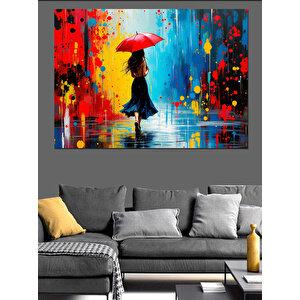 Kırmızı Şemsiyeli Çocuk Dekoratif Kanvas - Mdf Ahşap Tablo 70x100 cm