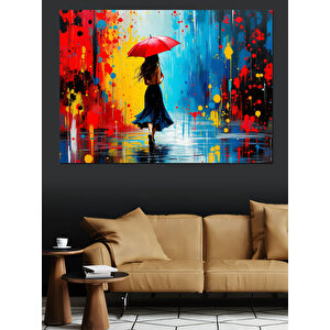 Kırmızı Şemsiyeli Çocuk Dekoratif Kanvas - Mdf Ahşap Tablo