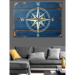 Yön Pusulası Ahşap Üzerinde Dekoratif Kanvas - Mdf Ahşap Tablo 50x70 cm