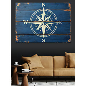 Yön Pusulası Ahşap Üzerinde Dekoratif Kanvas - Mdf Ahşap Tablo 50x70 cm