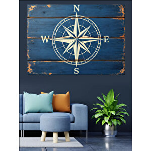 Yön Pusulası Ahşap Üzerinde Dekoratif Kanvas - Mdf Ahşap Tablo 50x70 cm