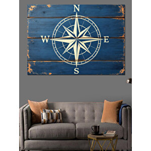 Yön Pusulası Ahşap Üzerinde Dekoratif Kanvas - Mdf Ahşap Tablo