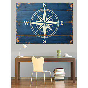 Yön Pusulası Ahşap Üzerinde Dekoratif Kanvas - Mdf Ahşap Tablo