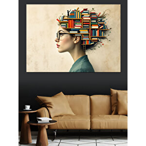 Kitap Saçlı Profil Kadın Dekoratif Kanvas - Mdf Ahşap Tablo 100x140 cm