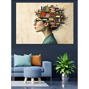 Kitap Saçlı Profil Kadın Dekoratif Kanvas - Mdf Ahşap Tablo 100x140 cm
