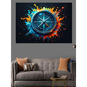 Alevler İçinde Pusula Dekoratif Kanvas - Mdf Ahşap Tablo 70x100 cm