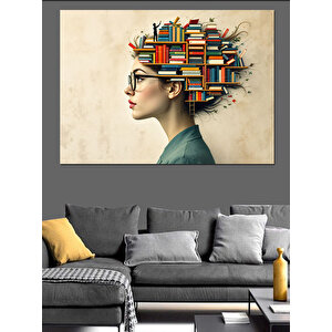 Kitap Saçlı Profil Kadın Dekoratif Kanvas - Mdf Ahşap Tablo 25x35 cm