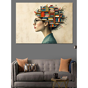 Kitap Saçlı Profil Kadın Dekoratif Kanvas - Mdf Ahşap Tablo