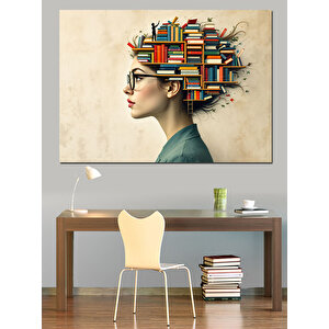 Kitap Saçlı Profil Kadın Dekoratif Kanvas - Mdf Ahşap Tablo
