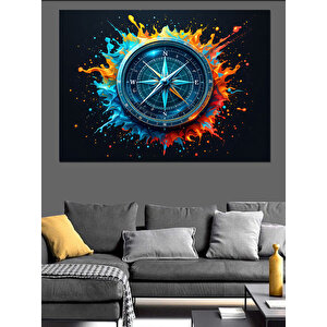 Alevler İçinde Pusula Dekoratif Kanvas - Mdf Ahşap Tablo 35x50 cm