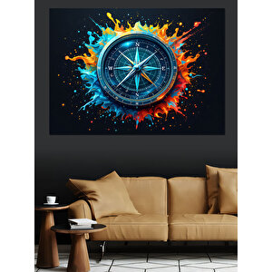 Alevler İçinde Pusula Dekoratif Kanvas - Mdf Ahşap Tablo