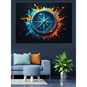 Alevler İçinde Pusula Dekoratif Kanvas - Mdf Ahşap Tablo