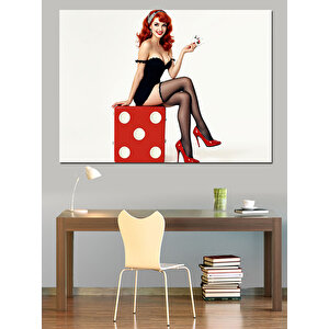 Kırmızı Zar Üzerinde Kadın Dekoratif Kanvas - Mdf Ahşap Tablo