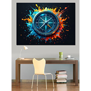 Alevler İçinde Pusula Dekoratif Kanvas - Mdf Ahşap Tablo 50x70 cm