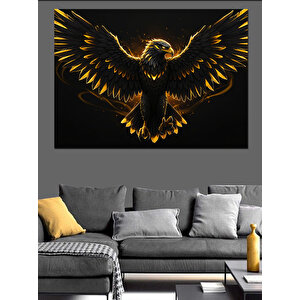 Altın Işıklı Kartal Figürü Dekoratif Kanvas - Mdf Ahşap Tablo 100x140 cm