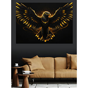 Altın Işıklı Kartal Figürü Dekoratif Kanvas - Mdf Ahşap Tablo 100x140 cm