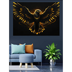 Altın Işıklı Kartal Figürü Dekoratif Kanvas - Mdf Ahşap Tablo
