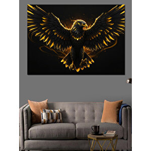 Altın Işıklı Kartal Figürü Dekoratif Kanvas - Mdf Ahşap Tablo