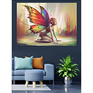Parlayan Kanatlı Peri Kızı Dekoratif Kanvas - Mdf Ahşap Tablo 70x100 cm