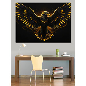 Altın Işıklı Kartal Figürü Dekoratif Kanvas - Mdf Ahşap Tablo 50x70 cm
