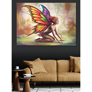 Işıltılı Kanatlı Peri Kızı Dekoratif Kanvas - Mdf Ahşap Tablo 50x70 cm