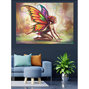 Işıltılı Kanatlı Peri Kızı Dekoratif Kanvas - Mdf Ahşap Tablo 50x70 cm
