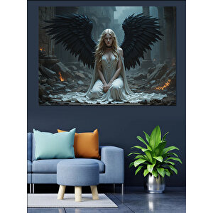 Kanatlı Melek Figürü Dekoratif Kanvas - Mdf Ahşap Tablo