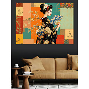 Geleneksel Japon Kadın İllüstrasyonu Dekoratif Kanvas - Mdf Ahşap Tablo 50x70 cm