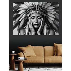 Kızılderili Kadın Portresi Dekoratif Kanvas - Mdf Ahşap Tablo 70x100 cm