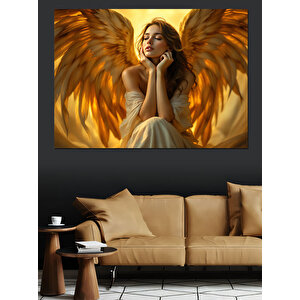 Altın Kanatlı Melek Dekoratif Kanvas - Mdf Ahşap Tablo 50x70 cm