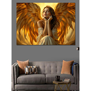 Altın Kanatlı Melek Dekoratif Kanvas - Mdf Ahşap Tablo 50x70 cm