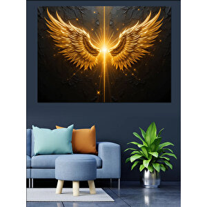 Altın Parlayan Kanatlar Dekoratif Kanvas - Mdf Ahşap Tablo 100x140 cm