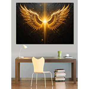 Altın Parlayan Kanatlar Dekoratif Kanvas - Mdf Ahşap Tablo 100x140 cm