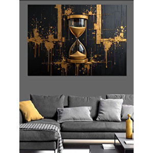 Altın Detaylı Kum Saati Dekoratif Kanvas - Mdf Ahşap Tablo 70x100 cm