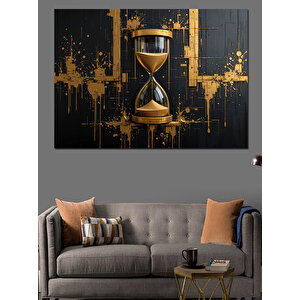 Altın Detaylı Kum Saati Dekoratif Kanvas - Mdf Ahşap Tablo