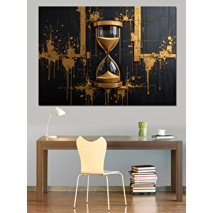 Altın Detaylı Kum Saati Dekoratif Kanvas - Mdf Ahşap Tablo