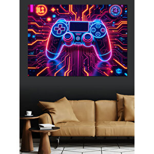 Rgb Neon Oyun Kumandası Dekoratif Kanvas - Mdf Ahşap Tablo 50x70 cm