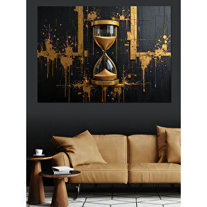 Altın Detaylı Kum Saati Dekoratif Kanvas - Mdf Ahşap Tablo 35x50 cm