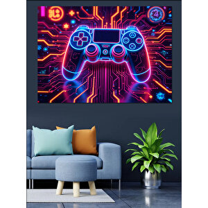 Rgb Neon Oyun Kumandası Dekoratif Kanvas - Mdf Ahşap Tablo 70x100 cm