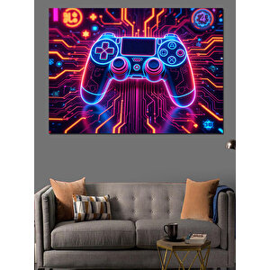 Rgb Neon Oyun Kumandası Dekoratif Kanvas - Mdf Ahşap Tablo 70x100 cm