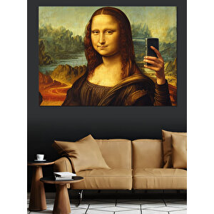 Selfie Çeken Mona Lisa Dekoratif Kanvas - Mdf Ahşap Tablo 100x140 cm